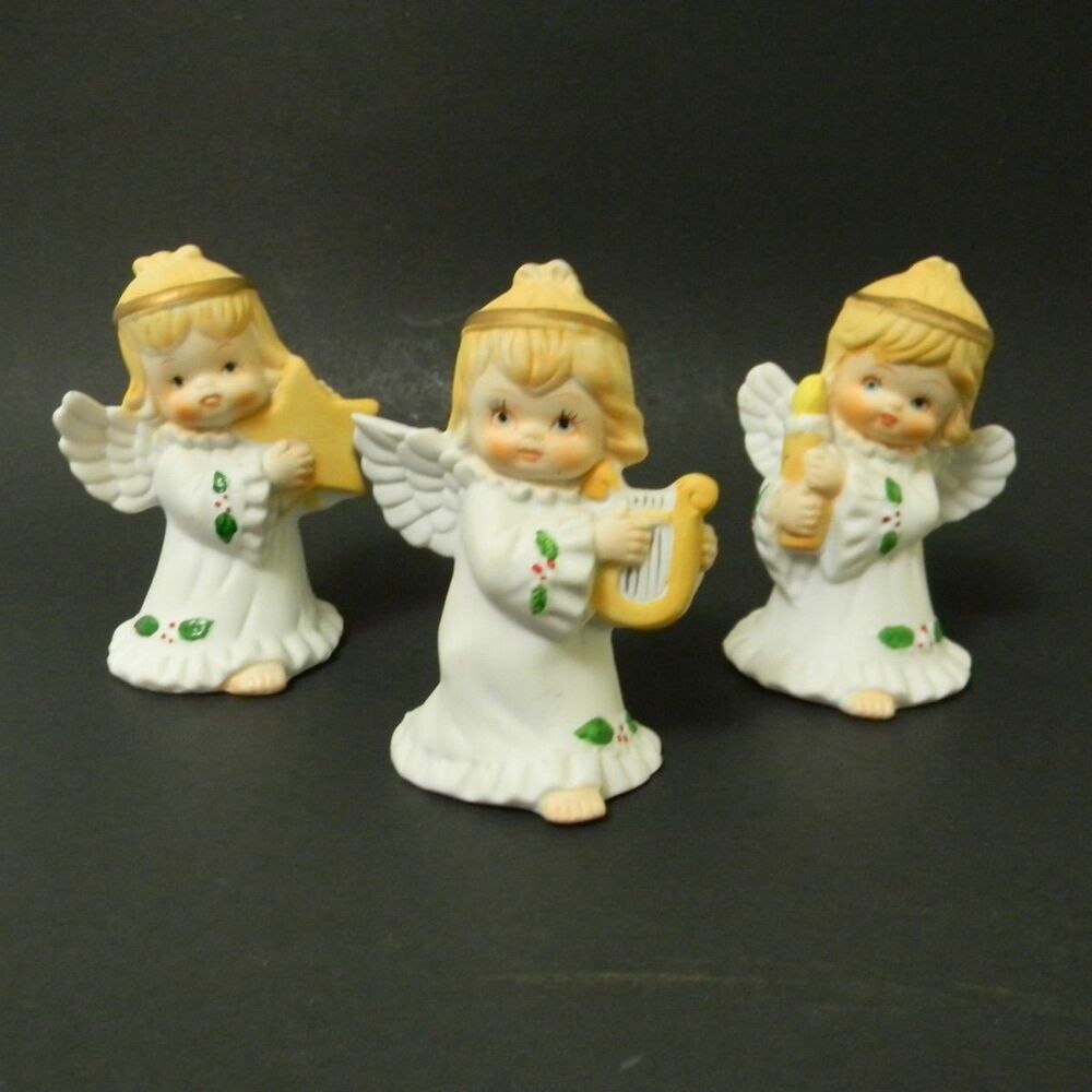 Vintage Christmas Angel Trio Heart Candle and Harp *SEE FULL DESCRPITION